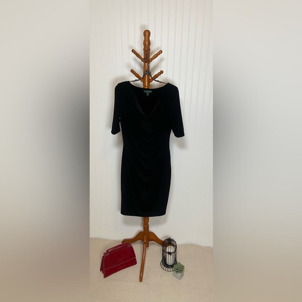 Lauren Ralph Lauren Black Draped Cowl Neck Sheath Dress Women’s Size 12